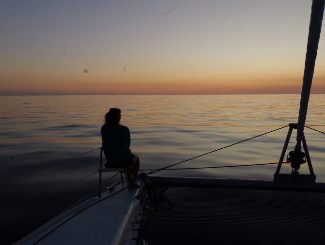 sunset avant du bateau